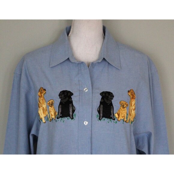 Vintage CASEY COLEMAN Dogs Labs Labrador Retriever Embroidered Button Shirt, XL - Picture 2 of 8